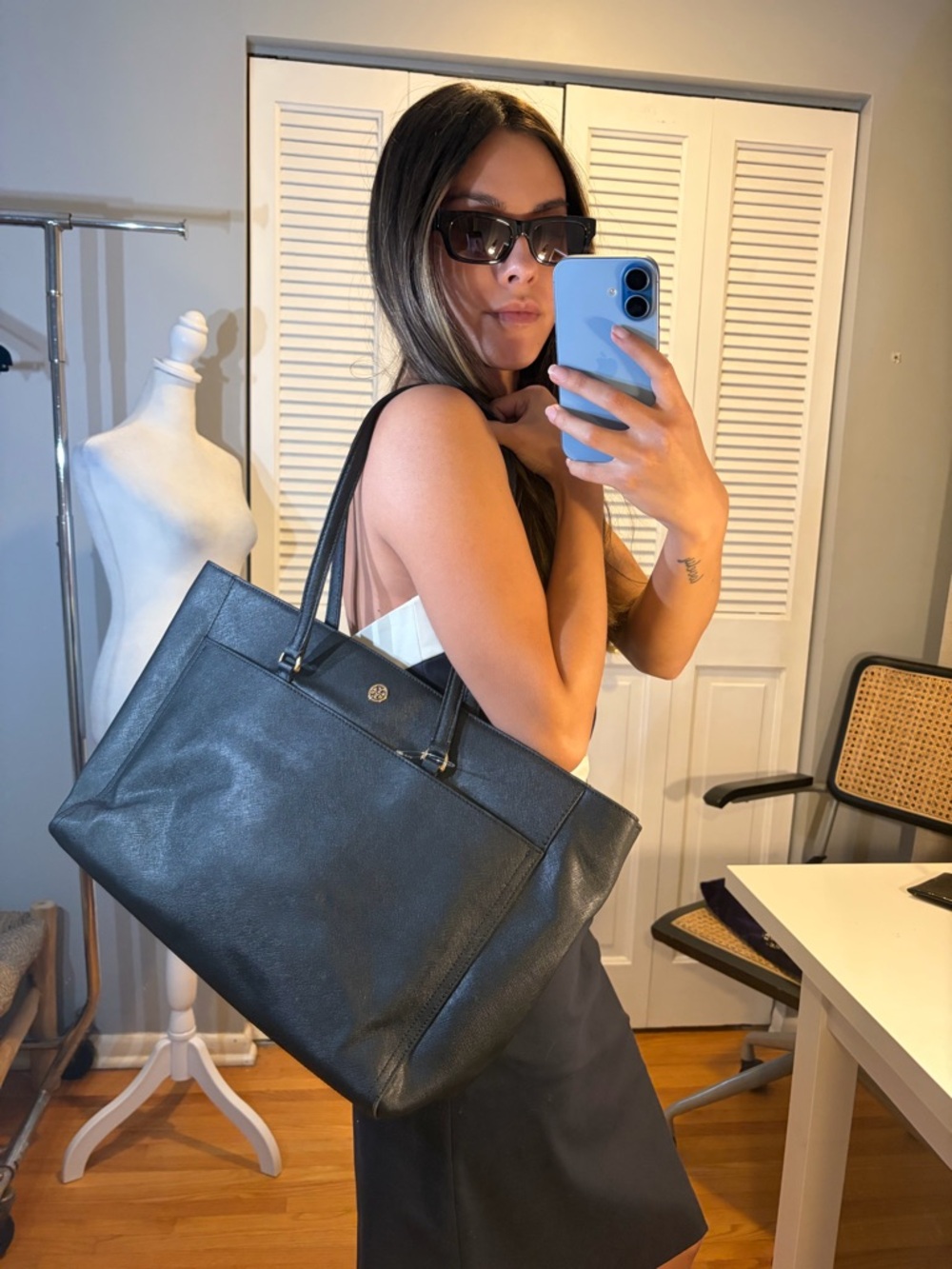 Tory Burch Black Pebbled Leather Tote